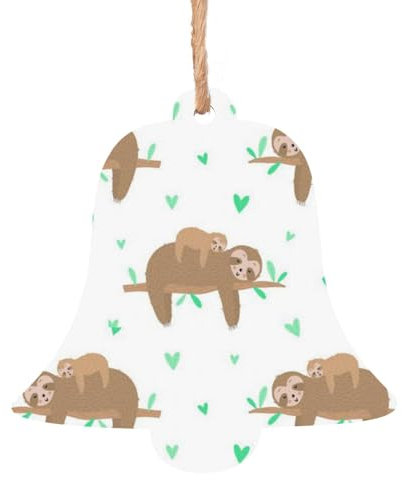 Simpatici bradipi su limoni gialli Ornamenti di Natale in legno a forma di campana di legno Ornamenti da appendere all'albero di Natale Ornamenti da appendere Campana ad angolo di Natale per le