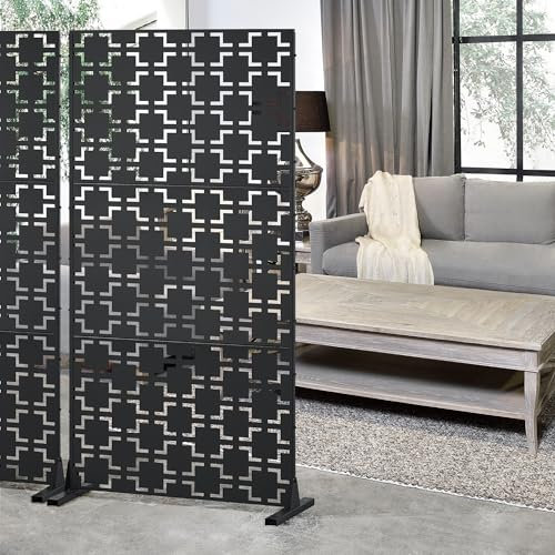 casa.pro Pannello Divisorio per Spazi Esterni Interni Frangivista Decorativo con Struttura Traforata Schermo Divisore in Acciaio 180 x 90 cm Nero