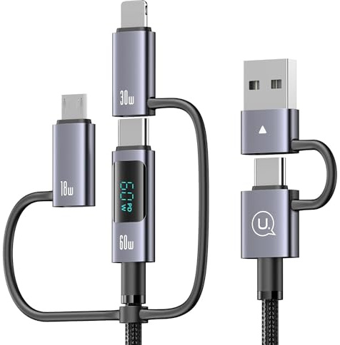 enablink Multi 6 i 1 USB C-laddningskabel, 60 W USB-kabel multiladdning med LED-skärm USB A/C till iP/Micro/Typ C 1. 2 M nylon universell laddningskabel för Galaxy bärbar surfplatta