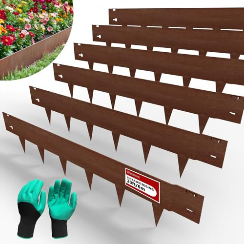 20ft (6-Pack) Cor-Ten Steel Landscape Edging – 40 x 8 Flexible Pre-Applied Rust Patina Garden Border