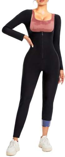 CEIUEO Saunaanzug für Damen, Ganzkörper-Taillentrainer für Bauchfett, Sauna-Overall, Workout, Sweat-Anzug, Schwarz, Large