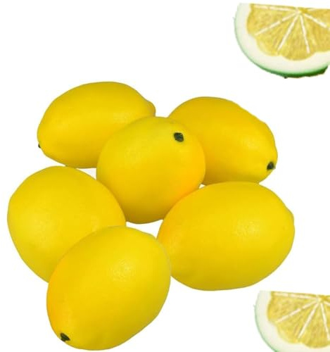 Armastuse 6 Piezas de limón Amarillo Artificial, decoración de Limones Amarillos de imitación realistas de Frutas Falsas para Cuencos decoración Mesa centros de Verano Limones Decoraciones Fiesta