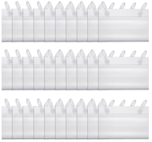 QUARKZMAN 100 st trådhylla etiketthållare med knapp hänglås design 3,1 x 2,2 tum återanvändbara etiketter plastkorg etiketter etiketter hållare hållare transparent