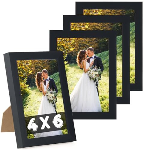 6x4 Photo Frames Set - 4 Pack Black Picture Frame for 4x6 inch Picture - 6x4 Small Frames for Tabletop Horizontal Vertical Display (black, 6x4 inch-4 pack)
