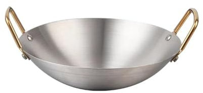 SiaBiced Wok de Acero Inoxidable para Cocinar en Casa Y Restaurantes, Sartén para Saltear Y Guisar, 24 cm