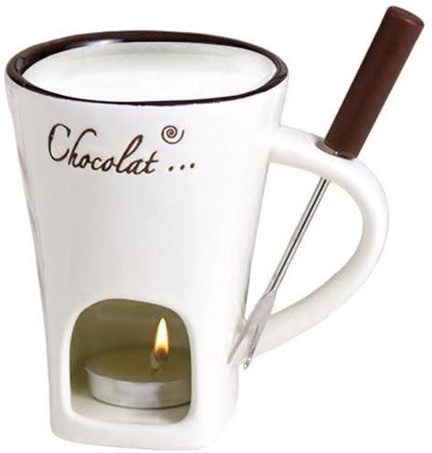 Chocolate Fondue Mug, Personal Chocolate Fondue Mugs with Forks, Mugs Set Personal Fondue Pot Chocolate, Cheese Butter Chocolate Melting Fondue Mug (White)