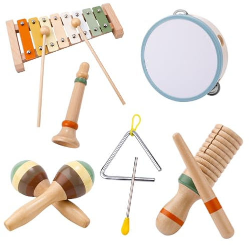 Ensemble d'Instruments de Musique pour Bébé, Jouets Musicaux Montessori pour Tout-Petits de 1 à 3 Ans Instruments de Percussion en Bois Bohème Moderne pour Enfants d'Âge Préscolaire Éducatifs