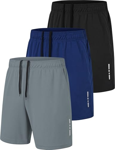 xtuwkzo Pantalones Cortos Hombre Deporte Gym con Bolsillos, Mens Shorts Deportivos Bermudas Hombre Pantalón Corto Deporte Pantalon Running, Pack de 3, Negro/Gris Oscuro/Azul Marino XXL