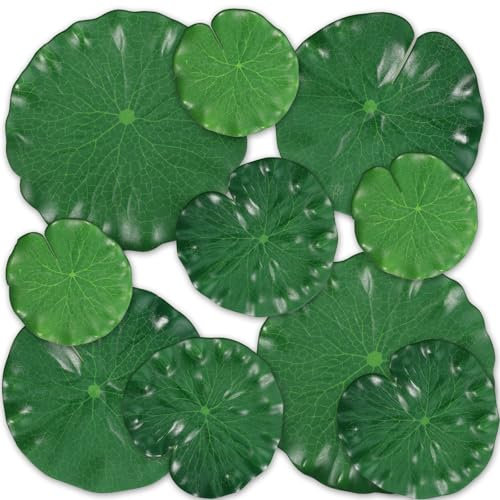 SynHHergyx 10 Pcs Artificial Lily Pads for Ponds Realistic Lily Pads Leaves Floating Lotus Leaves EVA Foam Lotus Leave for Pond Fountain Patio Fountain Decoration (4 Sizes)
