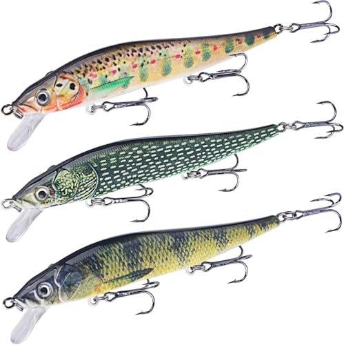TABKSOLA Wobbler Hecht Set,12CM/13.5G Minnow mit biomimetischer Beschichtung, schwimmend, ideal für mittlere bis Weite Würfe Angler.