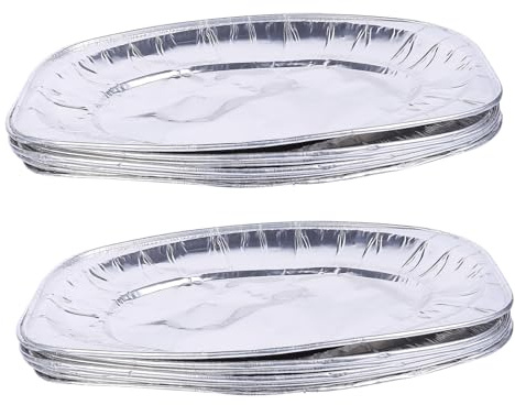 Garneck 10piezas Bandejas De Aluminio Desechables Para Barbacoa Unidades Ovaladas Para Hornear y Comida Para Llevar