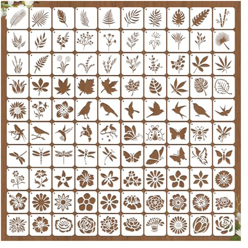 YZROHYI 100 Pezzi Stencil per Pittura Fiori Insetti,Stencil Decorativi per Pareti,Painting Stencils Muro Foglie Uccelli,Stencils Murale per Mobili Riutilizzabili per Scrapbooking, Fai Da Te