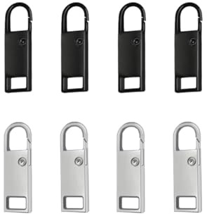 8 PCS Zipper Pull Replacement, Detachable Zippers Pull Tabs, Metal Zipper Pulls Replacement, for Luggage Suitcase Backpacks (Black, Silver)