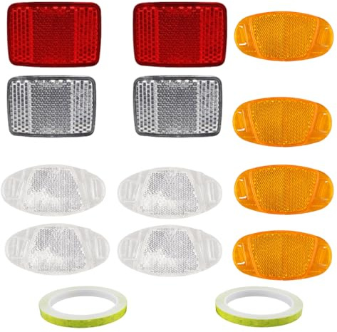 JUNJIEFU 14 Piezas Reflectores de Bicicleta, Reflector de Bicicleta Delantero Trasero, Reflector Nocturno para Bicicleta De Carretera, MTB Y E-Bike, Bicicleta de Carreras