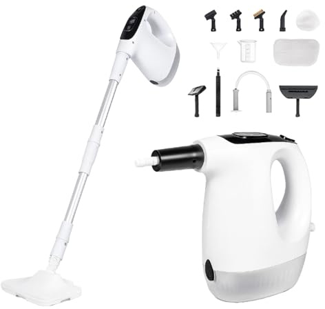 Limpiador a vapor multifuncional, 2 en 1 limpiador a vapor portátil con 11 accesorios, depósito de 500 ml, limpiador a vapor manual de 3 niveles y mopa a vapor, para cocina, suelos, sofás, coches