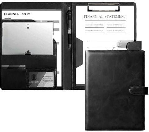 FeinKulturia Carpeta portapapeles A4 de piel sintética, magnética y plegable, carpeta con tapa, soporte para bolígrafos y compartimentos para documentos, cartera para oficina, escuela, hogar, cuidado