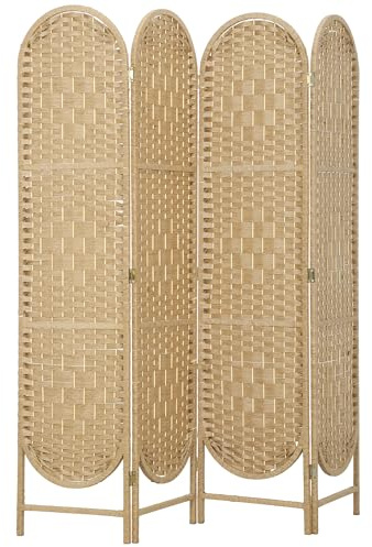 HOMCOM Biombo Separador de Ambientes de 4 Paneles 160x170 cm Natural