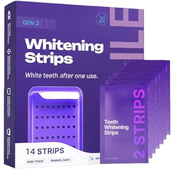 Strisce Sbiancanti Denti, Sbiancante Denti, Whitening Strips, 30 Minuti di Rapido Effetto Visibile, Rimuove Macchie Caffè/Vino/Fumo (1 Scatola - 14 Pezzi)