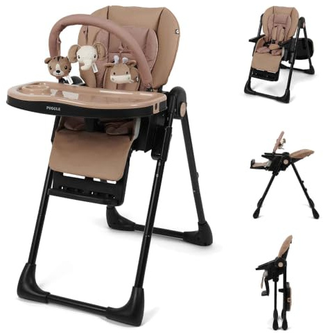 Puggle Foodie Eat & Play 9-in-1 Baby High Chair from Birth (Latte) | Adjustable Hi-Lo Baby Highchair with Recline, Folding Design, 5-Point Harness & Removable Tray