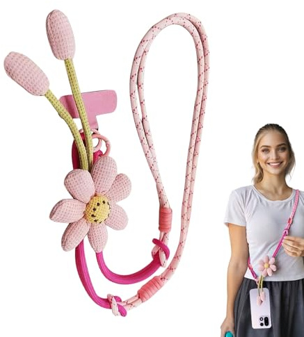 ARYIMYDP Cordino per Cellulare,laccio per Cellulare Resistente,porta Cellulare da Collo, Cordino Intrecciato con Fiori Rosa,Regolabile, Elegante Compatibile con tutti gli Smartphone