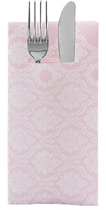 Sovie HORECA Airlaid Besteckserviette MANDY in ALTROSA – 40 x 40 cm, 1/8 Falz, 100 Stück – mit patentiertem Besteckschlitz – Ornament-Blütendesign - passend für Hochzeiten, Jubiläen