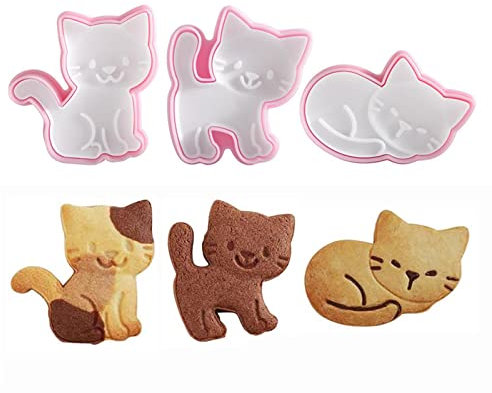 OBR KING Ausstechformen Katze Keksstempel Kunststoff Keksausstecher Set Tiere Ausstecher Fondant Kuchen Deko Werkzeuge, 3-teilig