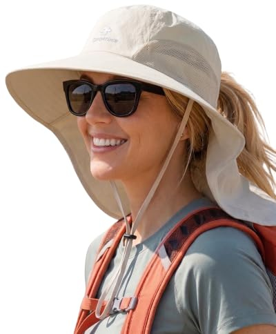 Camptrace Sun Hats for Women Men UPF 50+ UV Protection Wide Brim Hiking Fishing Hat with Neck Flap, Beige