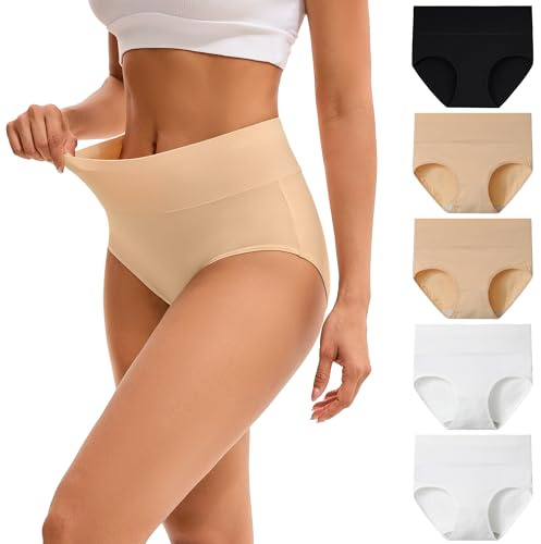 Innersy Trosor för dam i bomull, stretchiga trosor med hög midja, mjuka underkläder, 5-pack