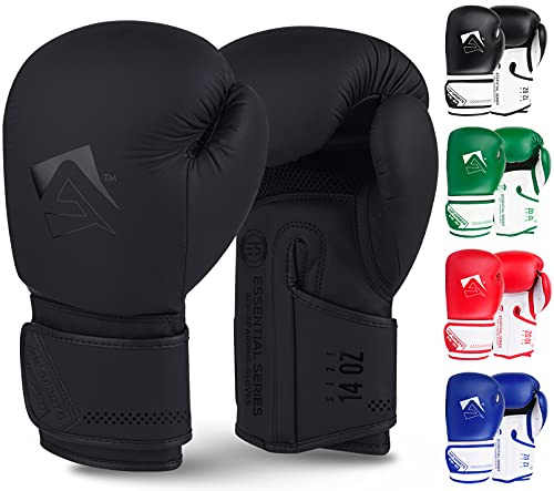 AQF Boxing Gloves for Training & MMA Muay Thai Punch Bag Sparring MMA Gloves for Kickboxing Fighting & punching bag with Extra Layers of Padding (Matt Black, 14oz)
