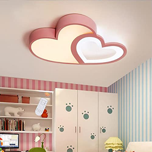 LED Taklampa Hjärta Takljus Modern Barnlampa Pojkar Flickor Sovrumslampa Dimbar Med Fjärrkontroll Akrylskärm Vardagsrum Matsal Barnrum Pendellampa Tecknad Design Ljuskrona,Pink