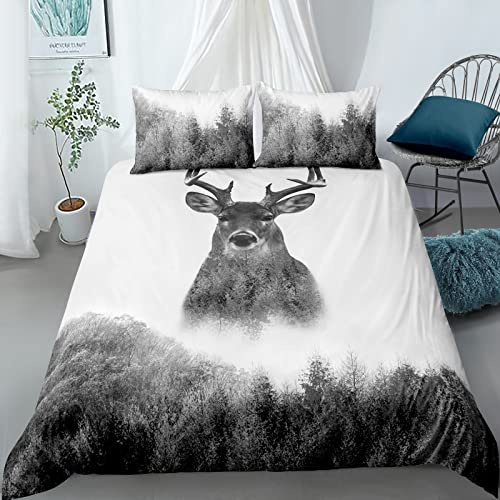 Raindeer Luxury Soft Duvet Cover Grey White Quilt Bedding Set With Pillowcase Easy Care Boys Adults Animal Bedding Single (135cm x 200cm)