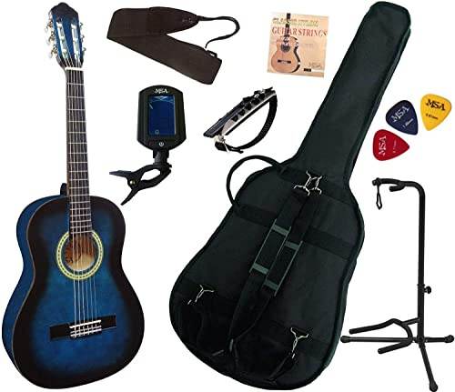 Pack Guitarra Clásica 3/4 (8-13 años) para niños con 7 accesorios (azul)