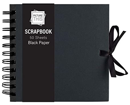 20cm x 20cm Scrapbooks for Memories and Photos with 50 Black or White Pages & Ribbon Closure (Black with Black Paper)