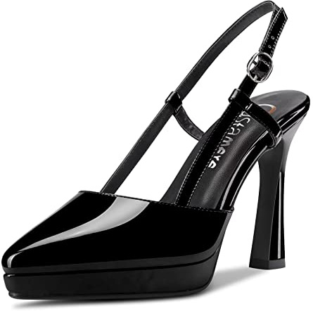Castamere Femmes Haut High Aiguille Plate-Forme Talon Heel Pointu Bout Slingback Slip-on Escarpins Mariage Dress 10 CM Heels Noir 38 EU