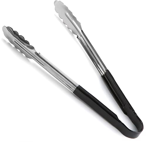 Chabrias Ltd 12 Utility Kitchen Tongs – Black Colour-Coded Stainless Steel, Non-Slip Vinyl Grip, Dishwasher Safe Serving & Cooking Tongs (12 inch / 30 cm)