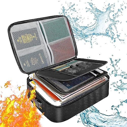 Yuehuamech Fireproof Document Bag Large Capacity Waterproof Fireproof Storage Box Document Box Document Organizer Box with Lock for Legal Files Passport Certificates Cards Album Valuables Jewelry Cash