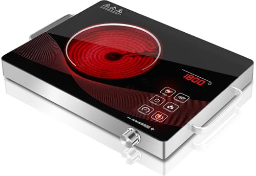 GRACEALL Single Burner Electric Cooktop, Portable Infrared Hot Plate, Countertop Electric Stove, Touch & Knob Control, Temperature Adjustable, Portable-Black