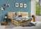 KEF Kinderbett 90x190 cm - Patrick - Bett aus Holz mit Stauraum - Tagesbett mit Lattenrost und Matress - Jugendbett und Mädchenbett für Kinderzimmer - Ausziehbett für Zwei Personen - Braun