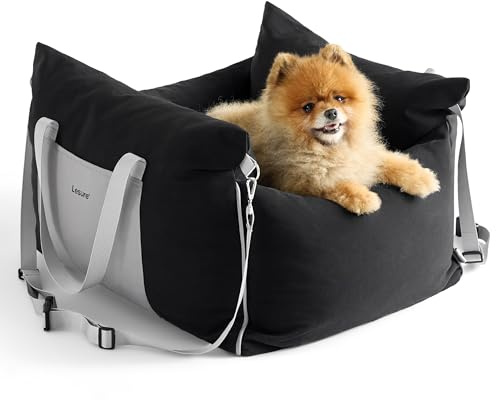 Lesure Dog Car Seat for Medium Dog - Waterproof Dog Booster Seat for Car with Storage Pockets, Clip-On Safety Leash and Memory Foam Filling, Small Pets Travel Carrier Bed, 58x56x33cm, Black