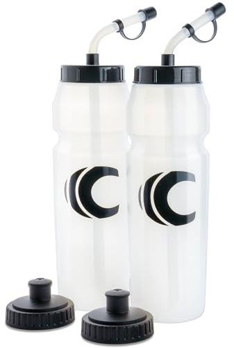 Cannon Sports 1 Liter Sports Water Bottle, BPA-Free, 34 Oz Capacity, Large Mouth, 2 lids (Straw and Squeeze), Great For Helmet Sports Such As Hockey, Lacrosse, Football, Boxing (2 Pack) (Clear)