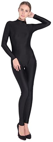 Flickor Damer Solid Unitard I Ett Stycke Zentai Costume Bodysuit Unisex Rygg Dragkedja Dancewear Cosplay Jumpsuit (Color : Black, Size : Adults/2XL/180-190cm)