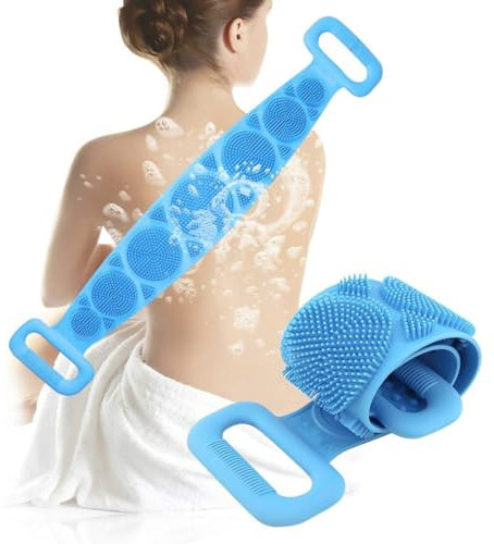 Spazzola Bagno Schiena,Spazzola Per Doccia Bifacciale, Multifunzionale Doccia Spazzol, Spazzola da Bagno in Silicone,per Corpo Bagno Esfoliante Massaggio,Blu
