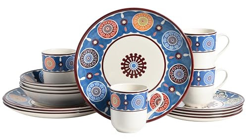 CreaTable, 24010, série Sumaya Blue, service de table 16 pièces pour 4 personnes, service combiné en grès, adapté au lave-vaisselle et au micro-ondes, production de qualité