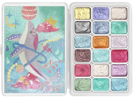 CraftyManor Mini Forestry Shifting Watercolour Painting Set, 18 Color Shifting Water Color Paint, Shimmer Metallic Watercolor Paints Kit, Glitter Watercolor Paint, Solid, Macaron Style