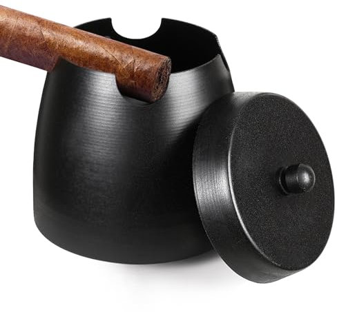 Posacenere per sigari con coperchio, per esterni, interni, esterni, patio, casa, nero, grande portacenere antivento, accessori per sigari, regalo per uomini, papà, marito, fidanzato (piccolo)