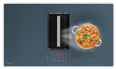 Klarstein - Piano a Induzione con Cappa Integrata, Efficienza Energetica A++, 750 m³/ora, 14 kW, 4 Zone di Cottura, Motore Silenzioso: 58 dB, Touch Control, Antracite, 90 cm