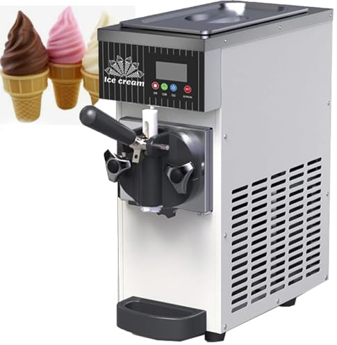 ZHIXUMM Single Flavorcommercial Ice Cream Machine, 450w Flavor Countertop Soft Serve Ice Cream Maker, With3.5l Hopper, Lcd Panel Auto Clean Pre-Cooling, 4-5 Loutput Silver
