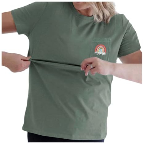 QIUhhpuy Tee Shirt Allaitement Femme Zip,Manches Courtes Et Col Rond Haut Maternité Femme DissimuléEs Zip CôTé Top VêTements De Grossesse DéBardeur De Maternité Vetement Allaitement Ete T-Shirt