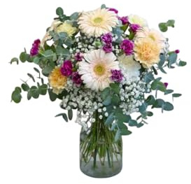 FLORES SOLIDARIAS - Ramos de Flores Naturales Gerberas Con Clavelina - Ramo Fresco de Calidad para Regalo, San Valentín, Día de la Madre, Bodas, Aniversarios, Cumpleaños y Decoración del Hogar