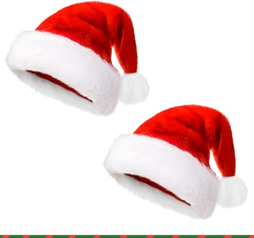 Evadollina Cappello di Natale, set di 2 cappelli natalizi, cappello di Babbo Natale, cappello natalizio, cappello di San Nicola, cappello di natale, Fleece corto spesso per comfort e protezione dal